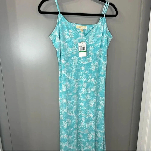 NWT MICHAEL Michael Kors Floral Print Dress Light Blue Petite Large - Picture 4 of 6